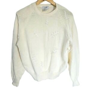 Vintage Eaton Beaded Cream Crewneck Pullover Sweater Medium‎